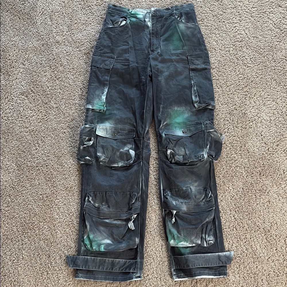 Fashion Nova Black and Green Relaxed Jeans with Distressed Details